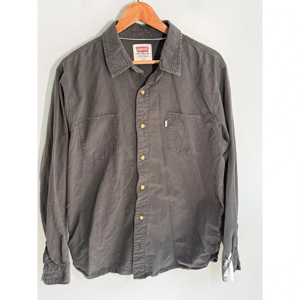 Levis Mens XL Gray Long Sleeve Button Down Cotton Work Shirt 3LDLW124
